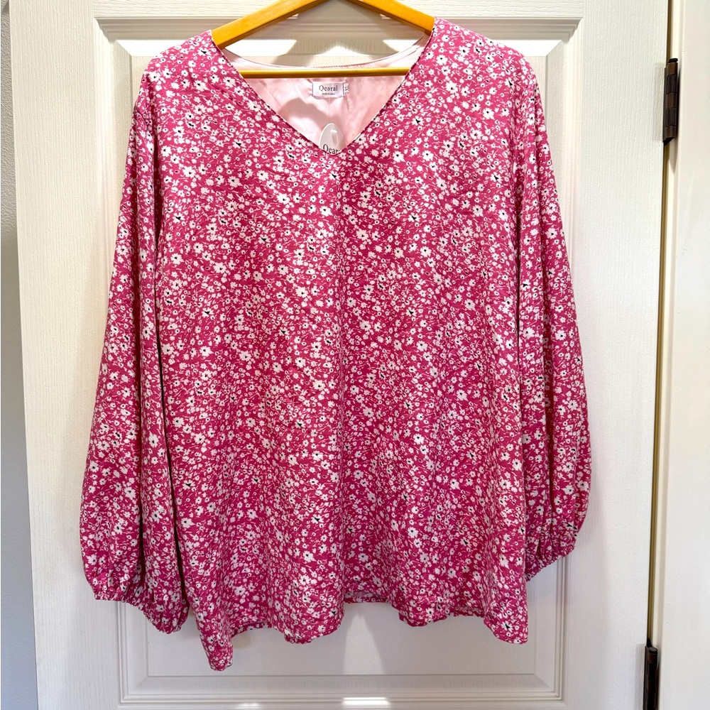 Pink Floral Women's Lined Blouse